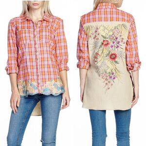 Aratta Embroidered Plaid Flannel & Gauze Masterpiece Shirt